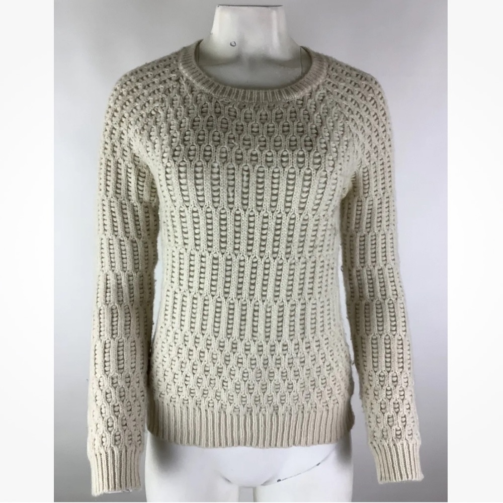 Anthropologie Sz S Bubble Knit Crewneck Sweater Cream Nylon Wool Pullover